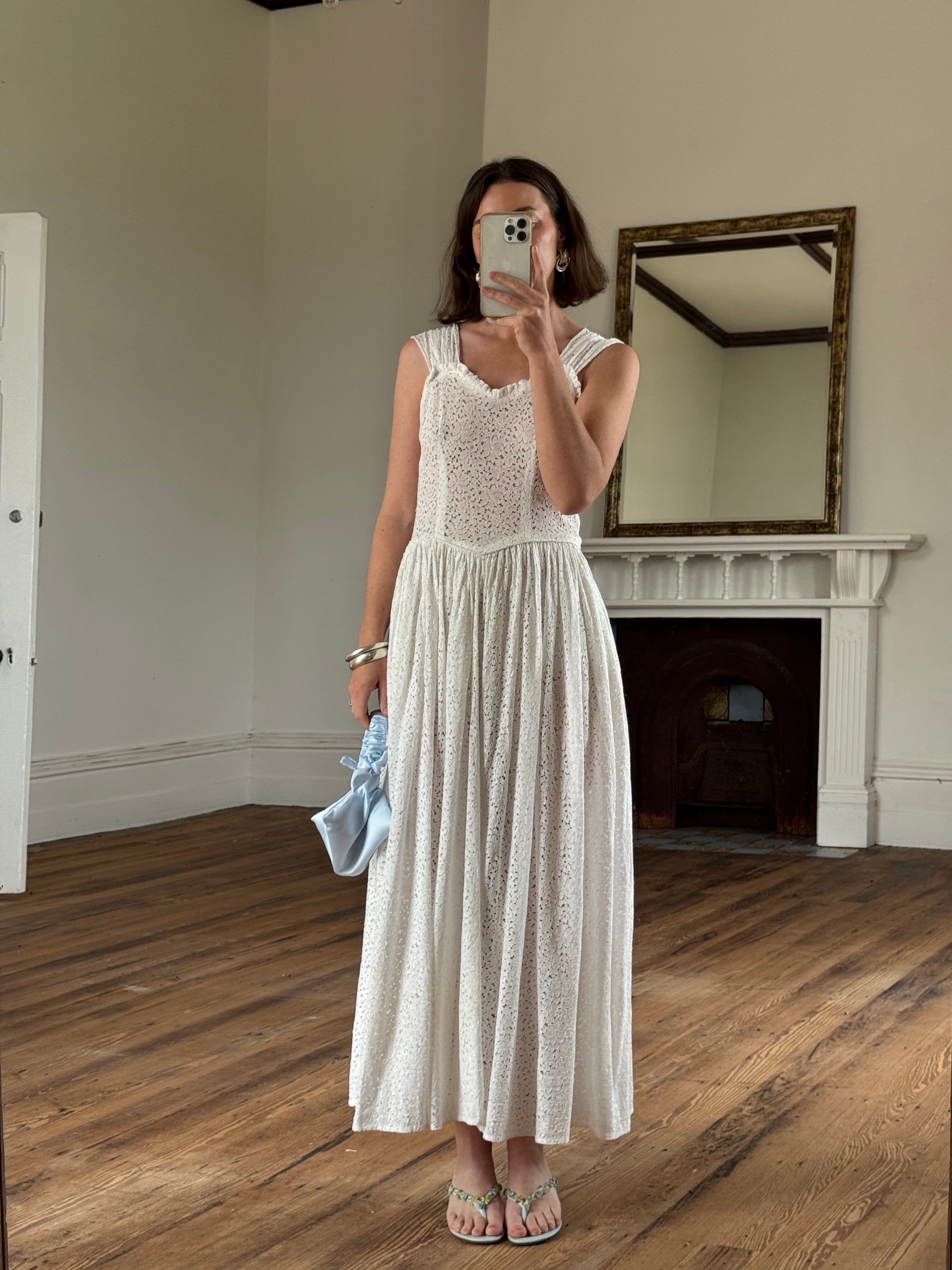 Vintage 40s Cotton Lace Strappy Bridal Sundress