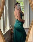 Vintage 90s Satin Drop Waist Evening Dress Teal
