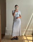 Vintage 70s Milkmaid Crepe Sundress Ice Blue