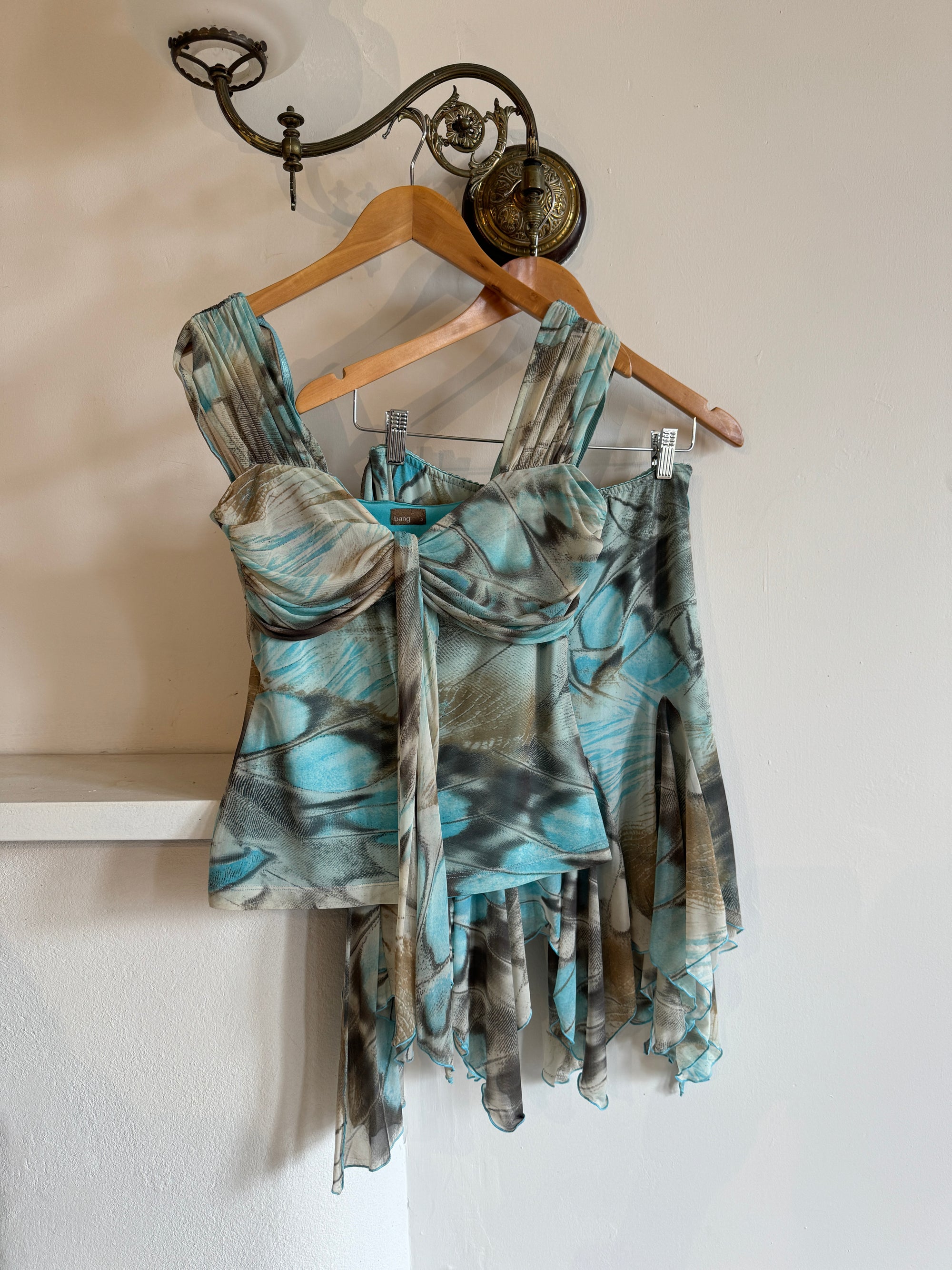 Vintage Y2K Butterfly Top and Skirt Set Aqua