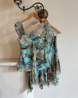 Vintage Y2K Butterfly Top and Skirt Set Aqua