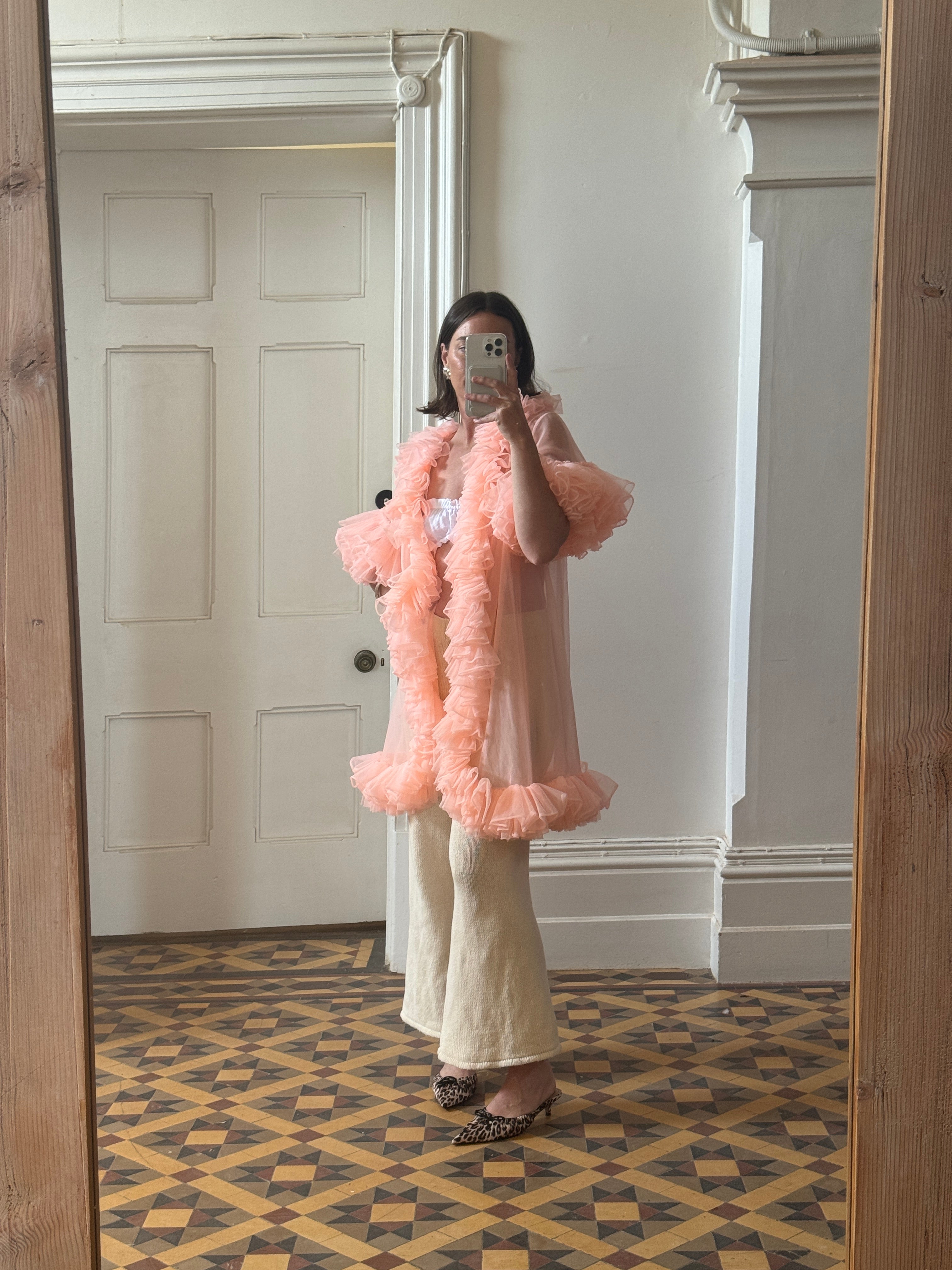 Vintage 50s Ruffled Cape Peach