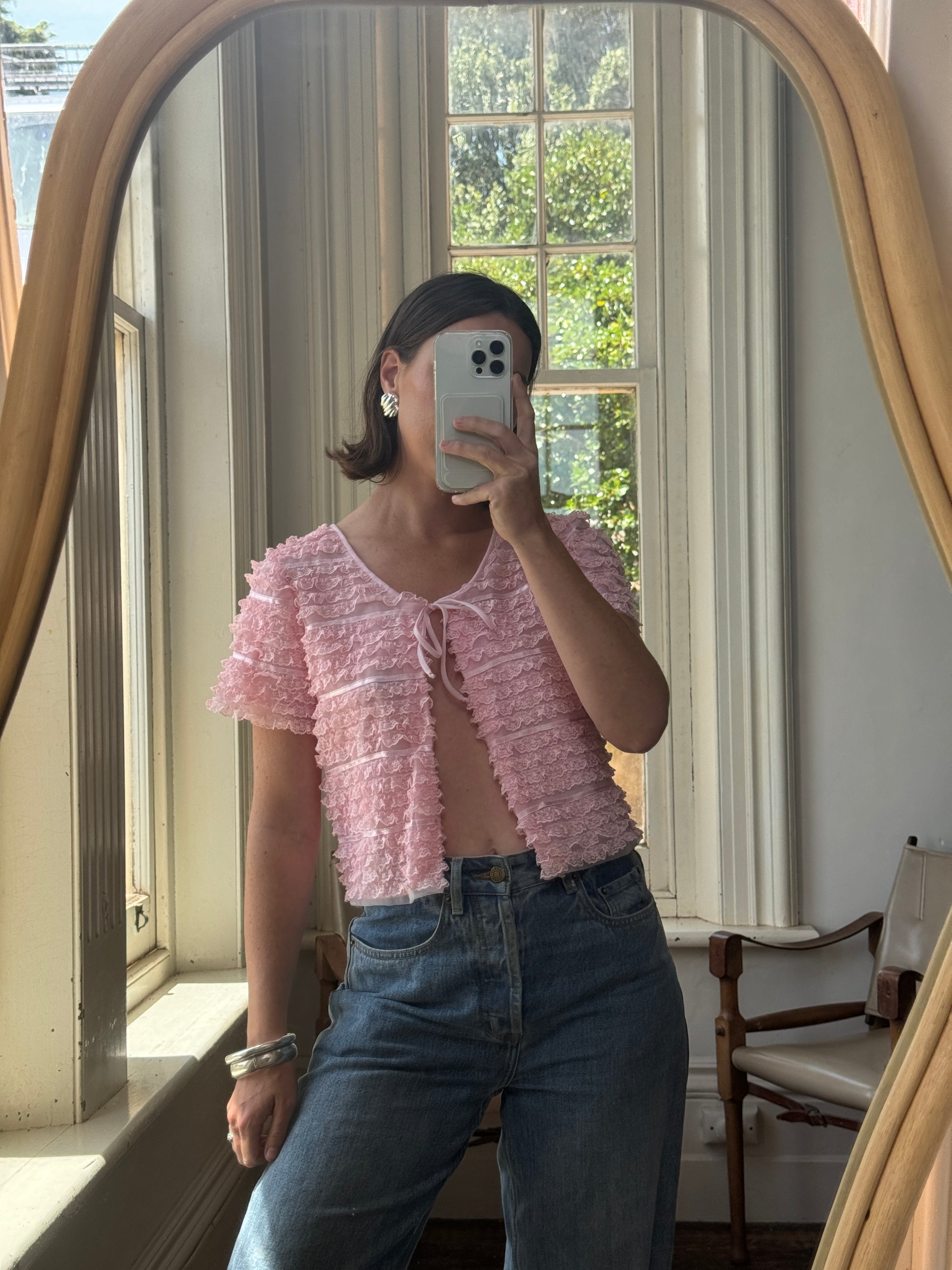 Vintage 50s Cotton Candy Pink Frilled Tie Top