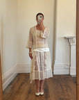Vintage 80s Drop Waist Patchwork Lace Sheer Wedding Dress