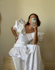 Vintage 80s Asymmetrical Taffeta Drop Waist Wedding Dress