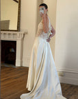 Vintage 90s Italian Naked Embroidered Satin Wedding Dress