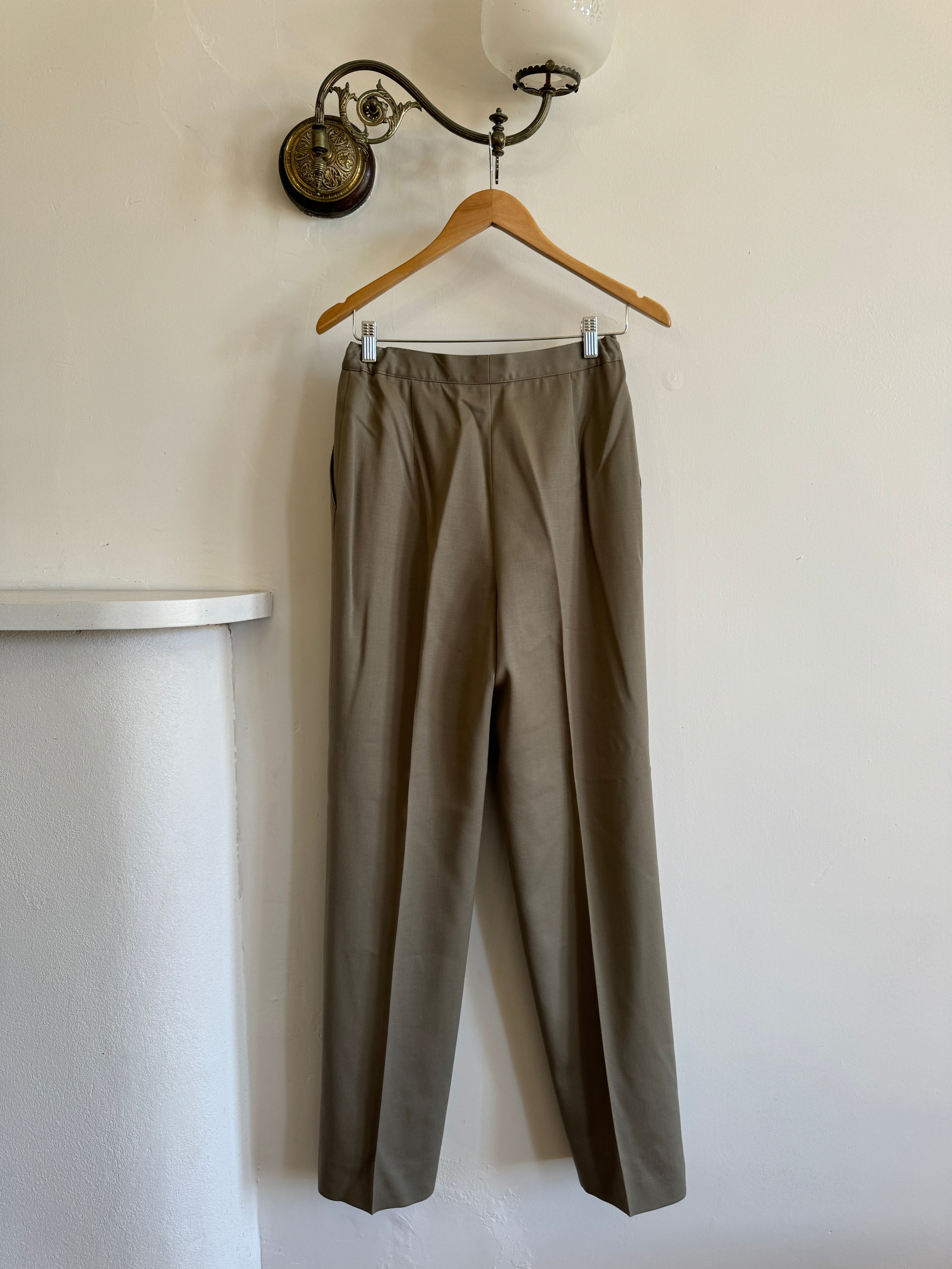 Vintage 80s Worsted Wool High Waist Suit Pant Olive Grey