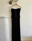 Vintage 90s Strapless Jersey Maxi Dress With Rhinestone Loops
