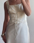 Vintage 90s Lace Up Waist Satin Column Wedding Dress
