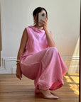 Vintage 80s Boat Neck Crinkle Dress Hot Pink