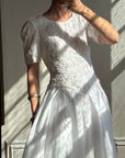 Vintage 80s Rope Embroidered Taffeta Wedding Gown