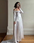 Vintage 50s Liquid Satin Scoop Applique Wedding Gown
