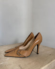 Vintage Y2K Tan Leather Buckle Stiletto Heels
