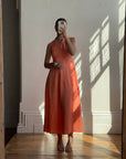Vintage 70s Rhinestone Collared Sleeveless Dress Coral