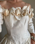 Vintage 80s Pure Silk Rosette Off Shoulder Gown