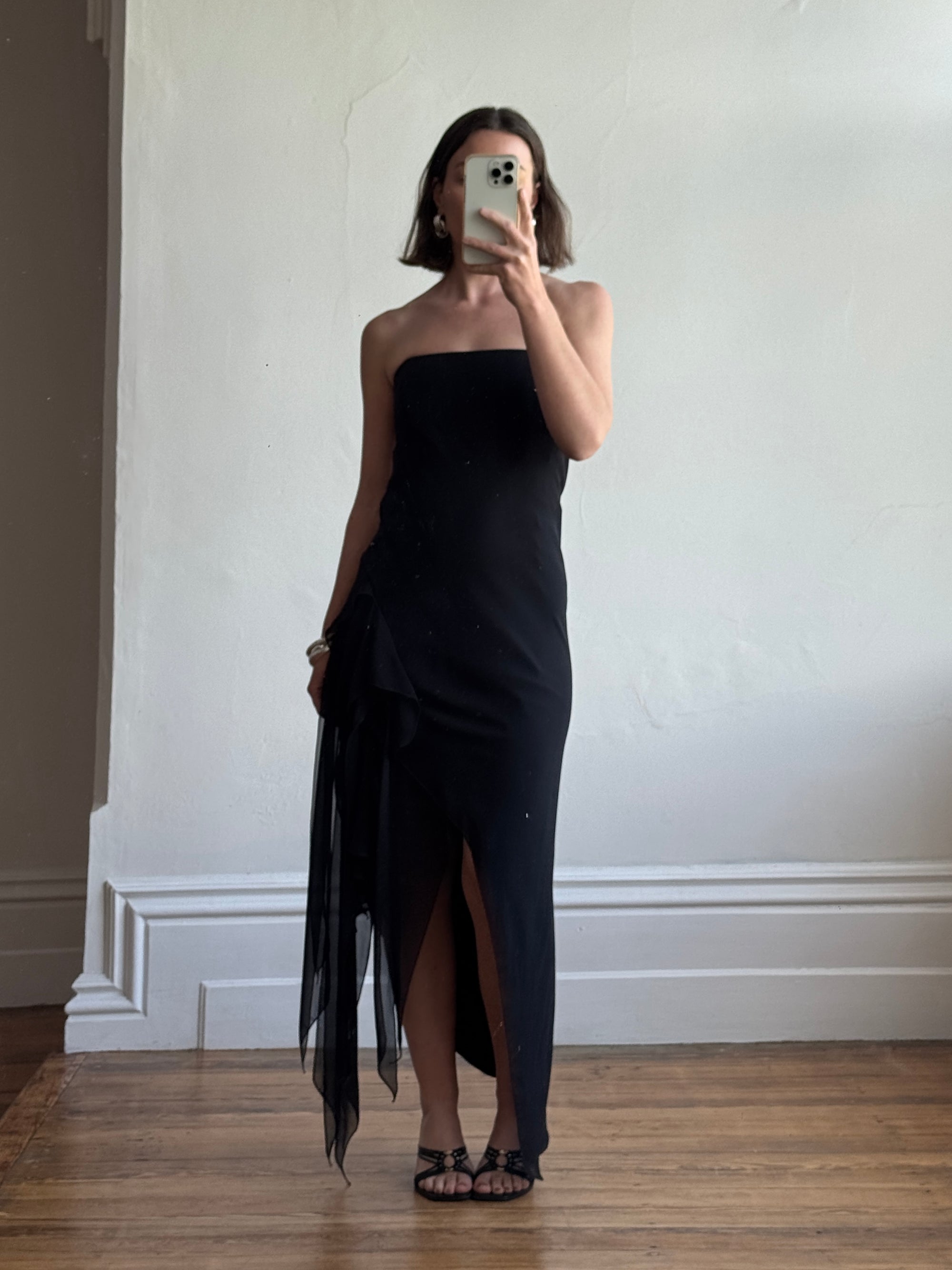Vintage 90s Fairy Strapless Prom Dress Noir