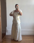 Vintage 80s Drop Waist Satin Jacquard Wedding Dress
