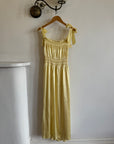 Vintage 40s Liquid Satin Shirred Dress With Ribbon Ties Yellow