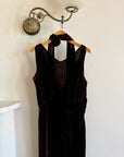 Vintage 30s Brown Velvet Bias Cut Dress With Rosette tie