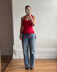 Vintage Y2K Halter Lace Up Corset Red