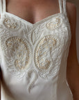 Vintage 90s Crepe Beaded Column Bridal Slip