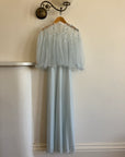 Vintage 50s Baby Blue Peignoir Slip and Jacket Set with Bows