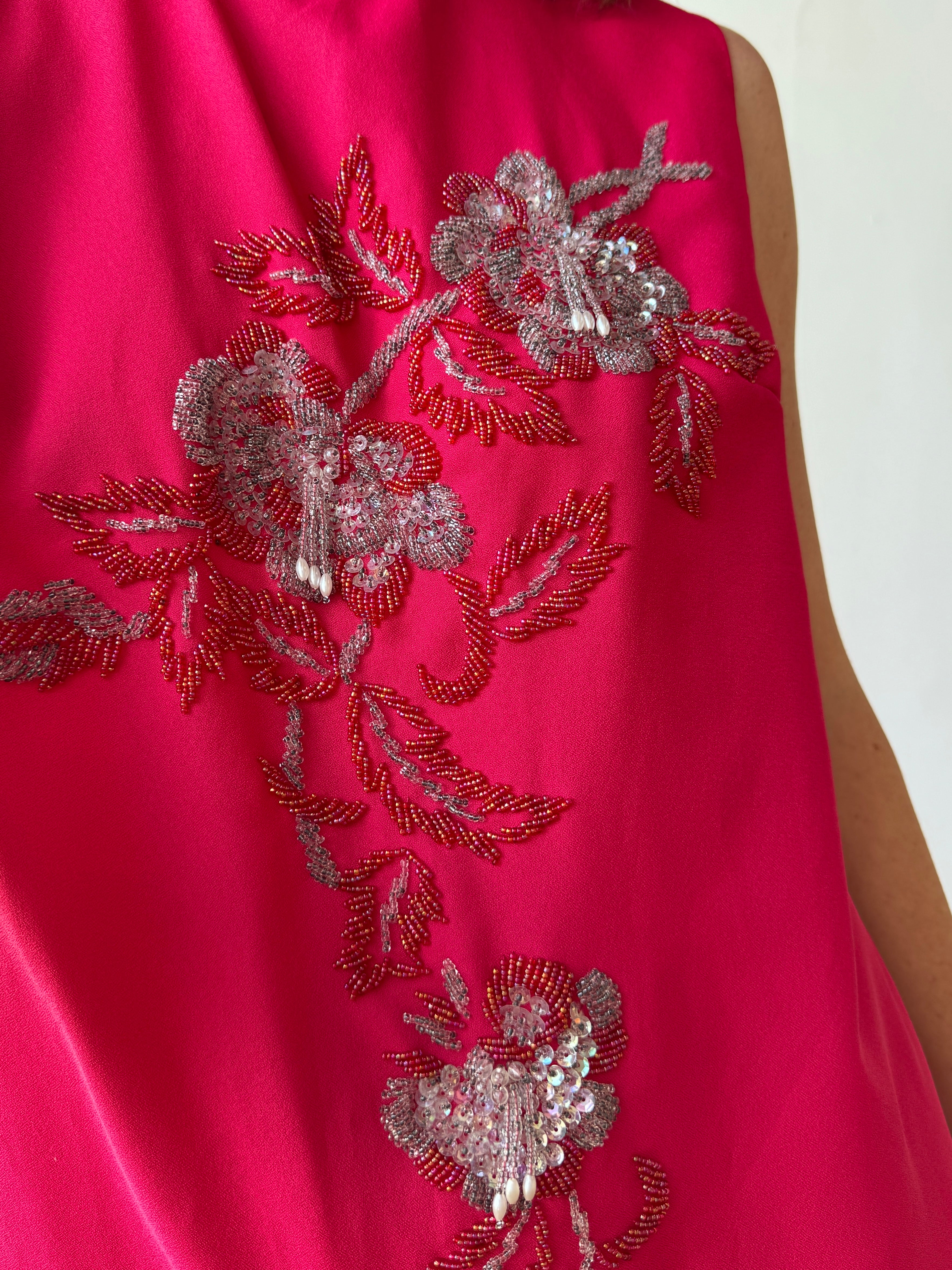 Vintage 60s Beaded Cocktail Midi Lipstick Red