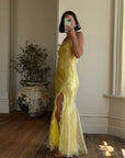 Vintage 90s Organza Yellow Ruffle Prom Slip Dress