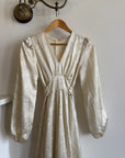 Vintage 70s Floral Satin Jacquard Wedding Dress Creme