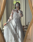 Vintage 60s Floral Lace Pleated Wedding Dress With Train