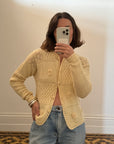 Vintage 90s Pure Wool Bouquet Knitted Cardi Creme