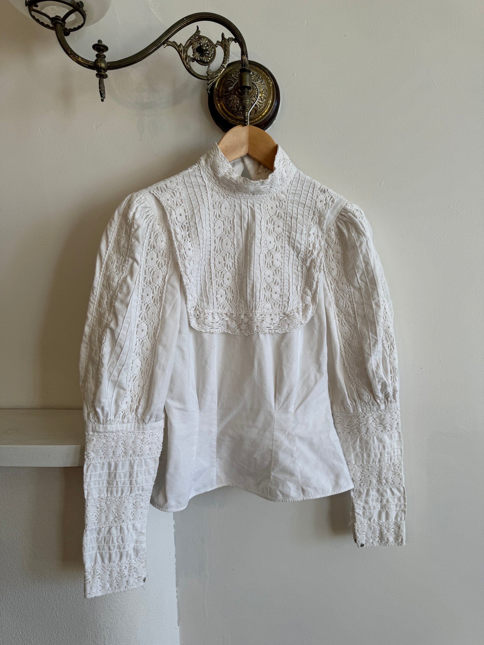 Vintage Edwardian Cotton Hi Front Bib Blouse