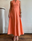 Vintage 70s Rhinestone Collared Sleeveless Dress Coral