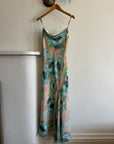 Vintage 90s Peach and Aqua Floral Bias Slip Dress