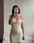 Vintage 80s Draped Pearl Body Con Mini Creme