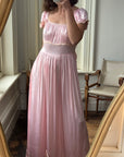 Vintage 30s Baby Pink Liquid Satin Slip with Creme Lace Trim