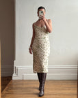 Vintage 90s Pure Silk Sequin Leaf Cowl Neck Dress