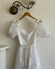 Vintage 70s Tiered Lace Wedding Dress With Ribbon