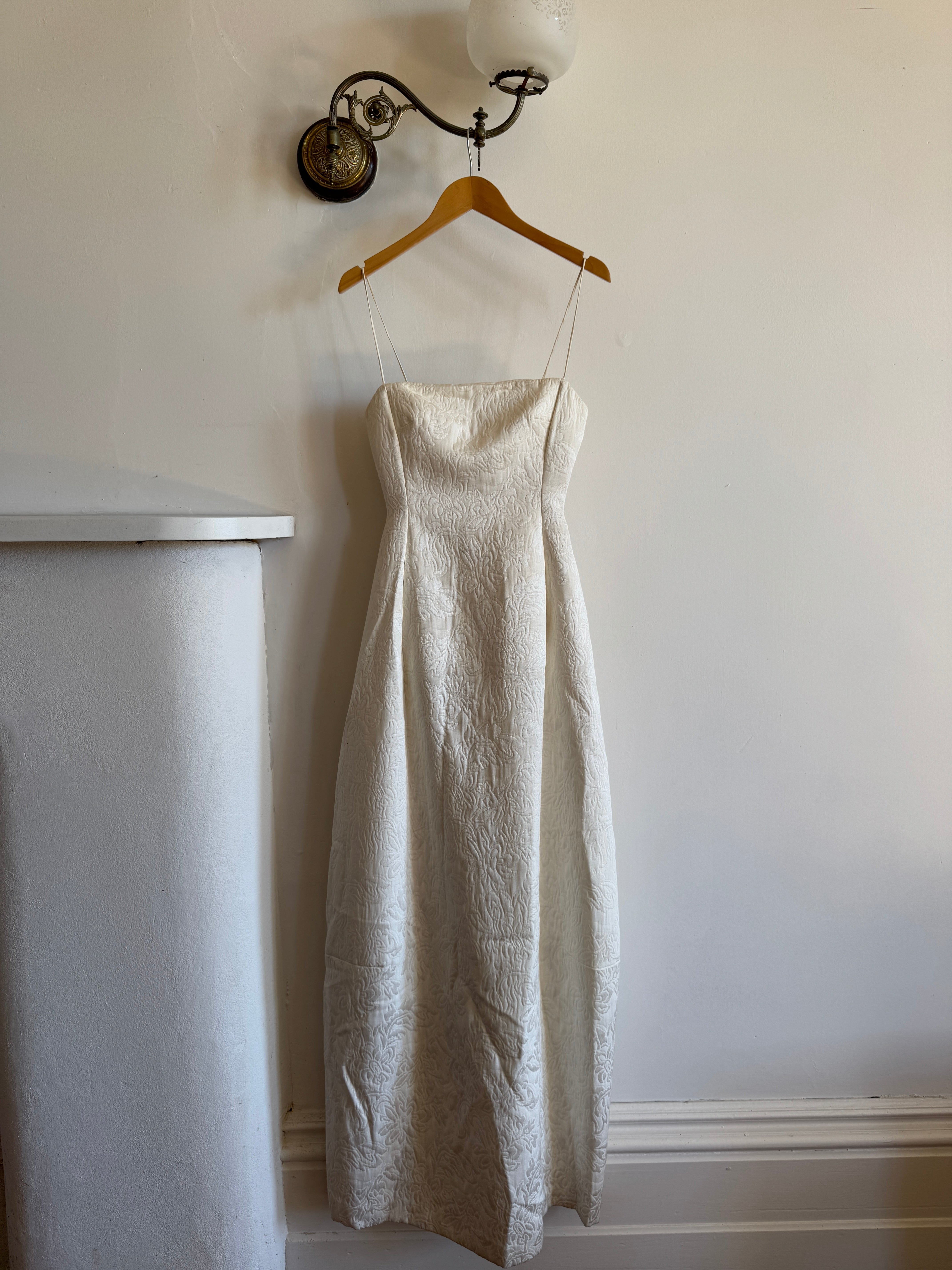 Vintage Y2K Pearl Brocade Tailored Strappy Gown