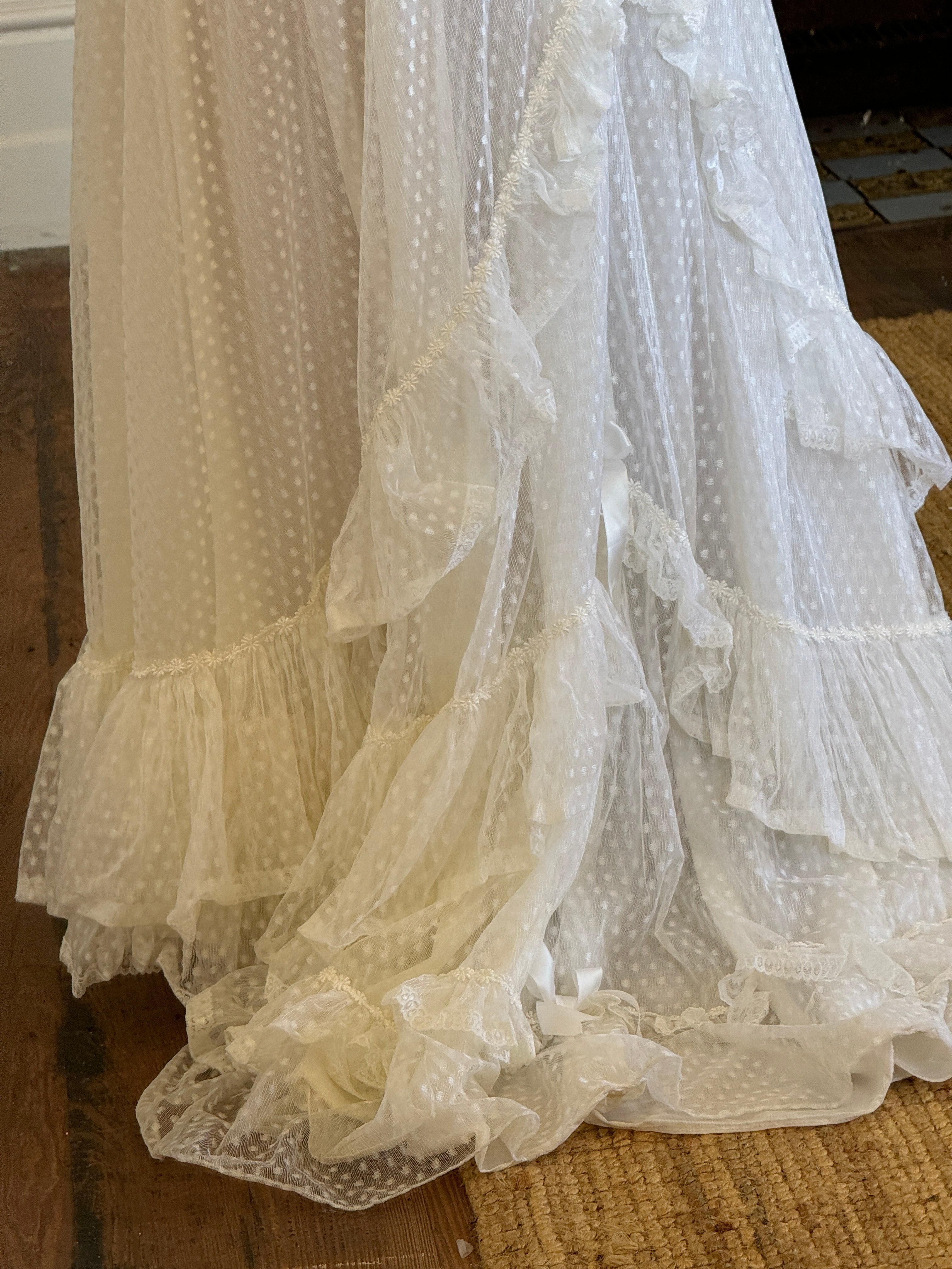 Vintage 70s Polka Scoop Neck Wedding Dress