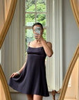 Vintage 90s Satin Micro Mini Dress Navy Satin
