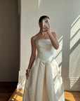 Vintage 90s Strapless Jacquard Satin Princess Wedding Dress
