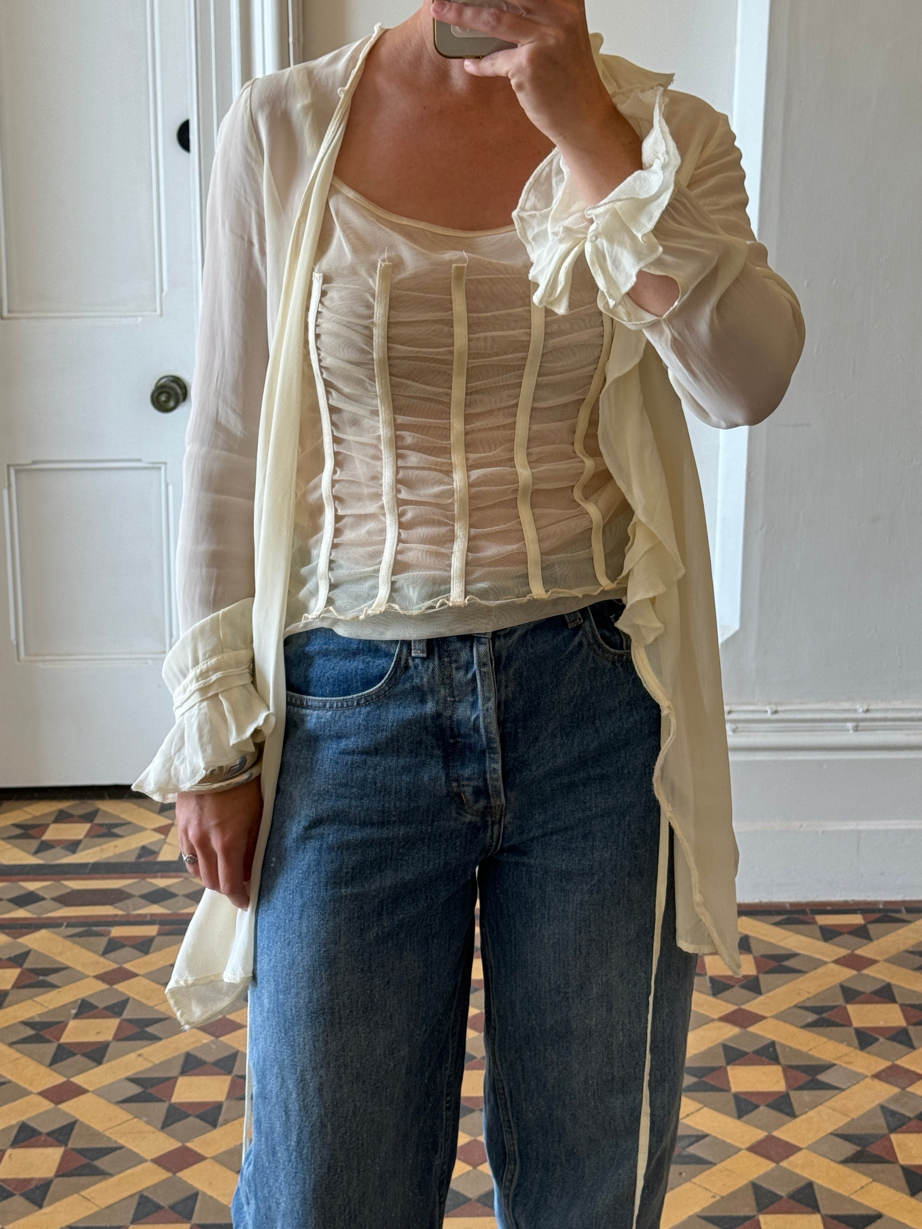Vintage 90s Mesh Boned Camisole and Wrap Top Set