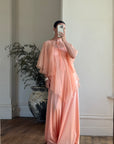 Vintage 70s Apricot Maxi Dress with Sheer Cape