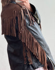 Vintage 70s Fringed Lace Up Leather Jacket Chocolate Noir
