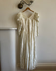 Vintage 80s Puff Sleeve Vine Satin Wedding Gown