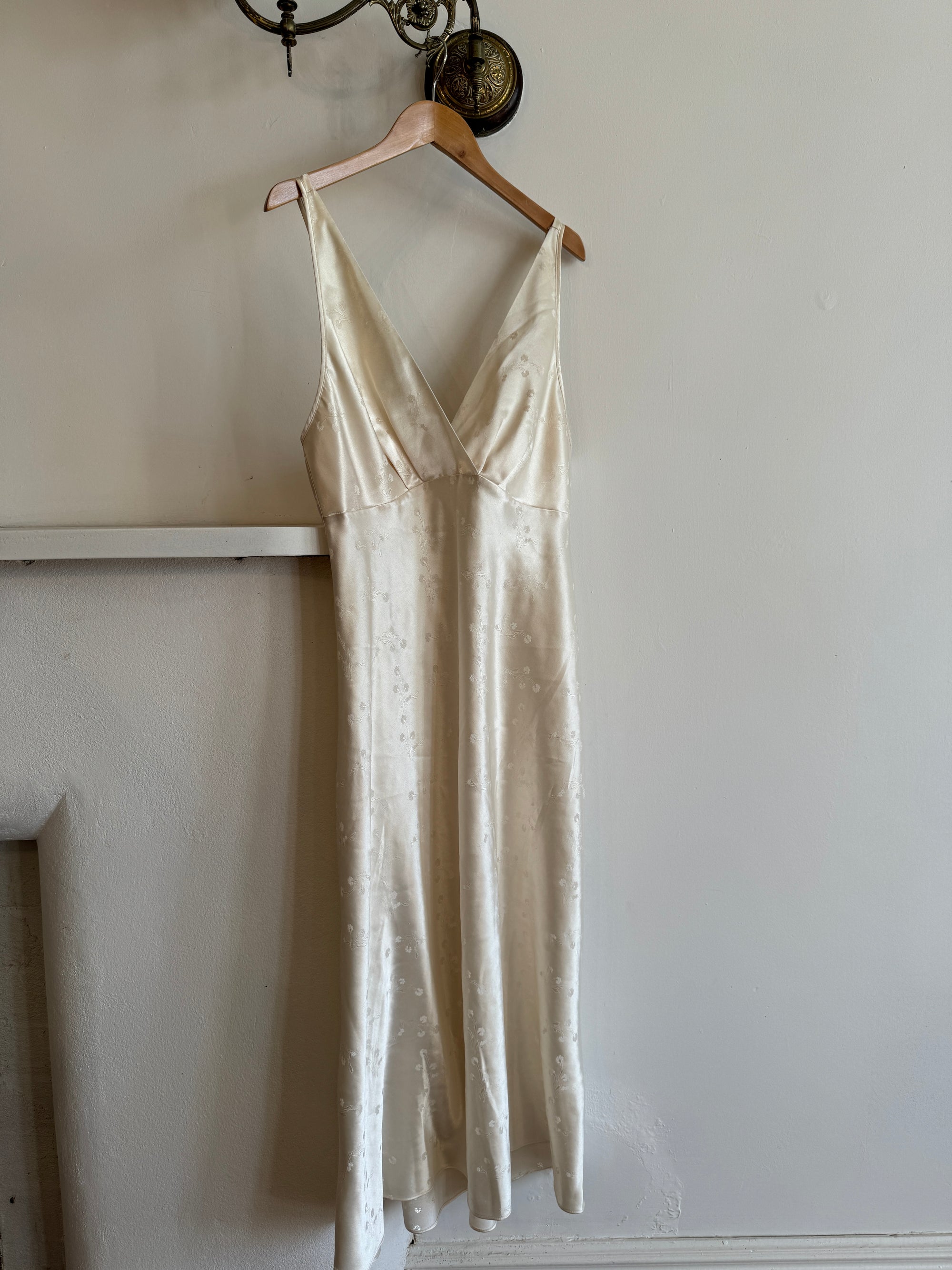 Vintage Champagne Satin Jacquard Floral Slip