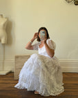 Vintage 70s Tiered Lace Wedding Dress With Ribbon