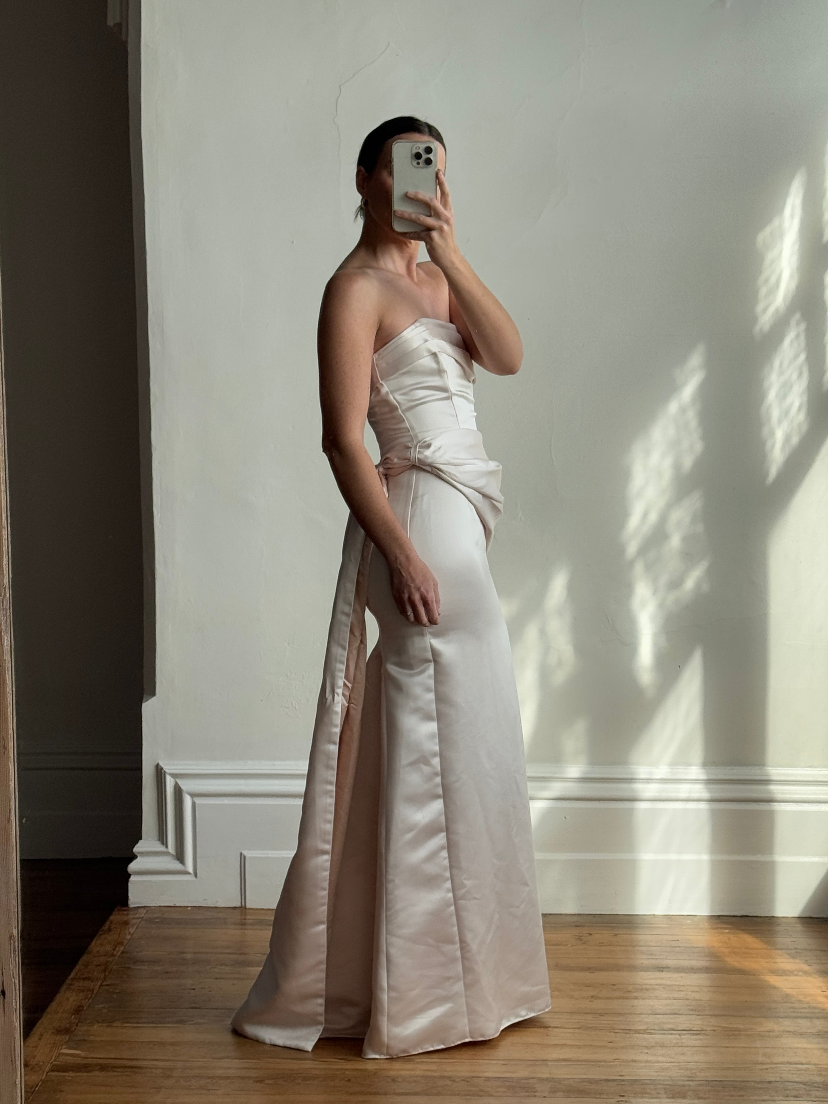 Vintage 90s Satin Sash Bridesmaid Dress Baby Pink