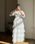 Vintage 70s Tiered Lace Wedding Dress Crisp White